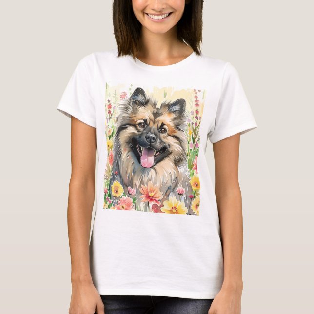 Keeshond Watercolor Dam T-Shirt (Framsida)