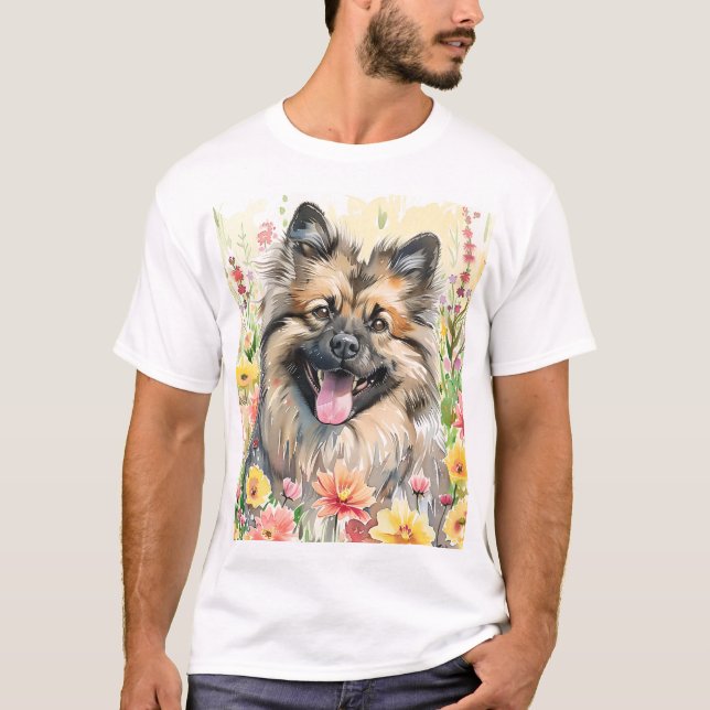 Keeshond Watercolor Herr T-Shirt (Framsida)