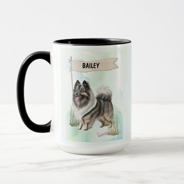  Keeshond Watercolor Personalized Dog Mugg (Vänster)