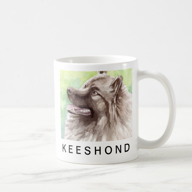 Keeshond Watercolor Porträtt Kaffemugg (Höger)