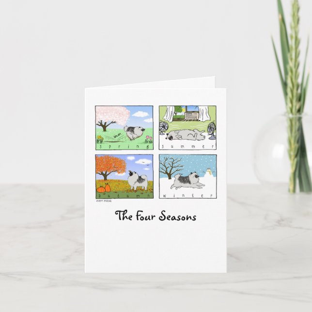 Keeshonds fyra säsonger | Cute Keesie-Tecknad Kort (Framsida)