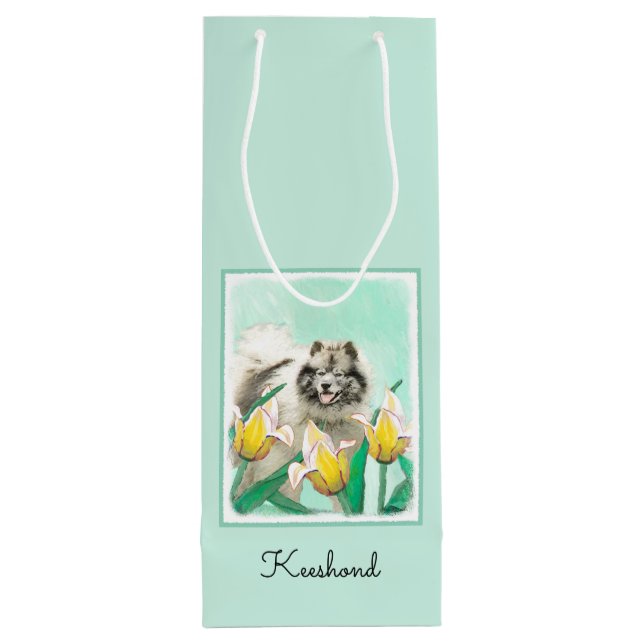 Keeshoni Tulips Painting Cute Original Hund Art (Baksidan)