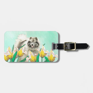 Keeshoni Tulips Painting Cute Original Hund Art Bagagebricka