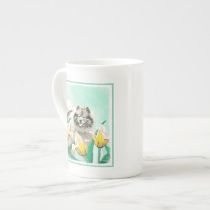 Keeshoni Tulips Painting Cute Original Hund Art Benporslin Mugg
