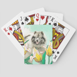 Keeshoni Tulips Painting Cute Original Hund Art Casinokort