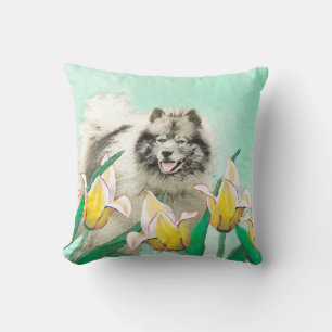 Keeshoni Tulips Painting Cute Original Hund Art Kudde