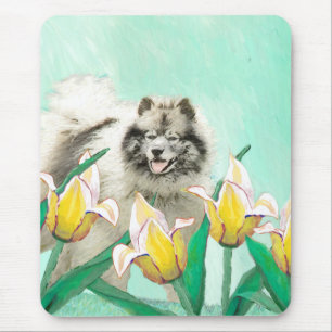 Keeshoni Tulips Painting Cute Original Hund Art Musmatta