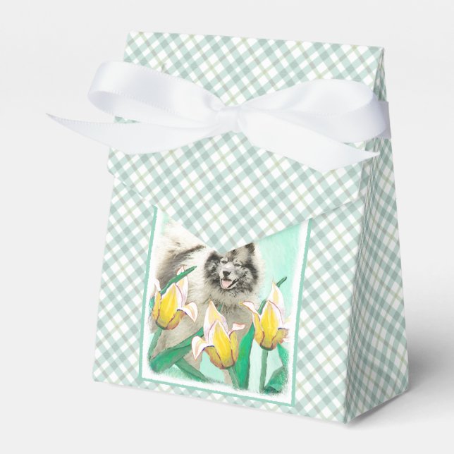 Keeshoni Tulips Painting Cute Original Hund Art Presentaskar (Framsidan Sidan)