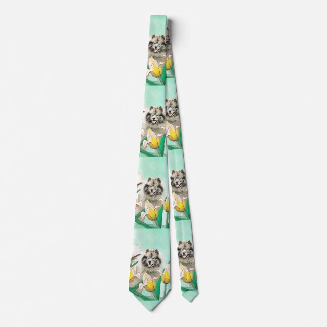 Keeshoni Tulips Painting Cute Original Hund Art Slips (Framsida)