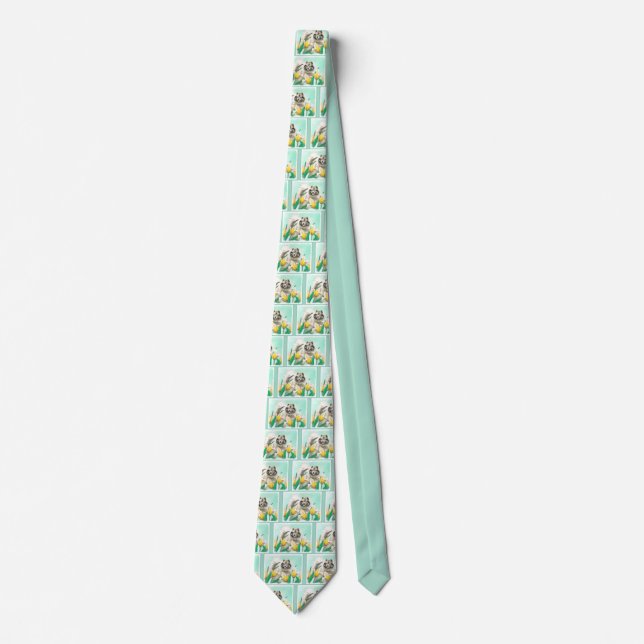 Keeshoni Tulips Painting Cute Original Hund Art Slips (Framsida)