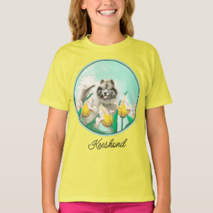 Keeshoni Tulips Painting Cute Original Hund Art T Shirt