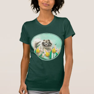 Keeshoni Tulips Painting Cute Original Hund Art T Shirt