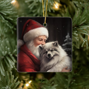 Keeshonig med Jultomten julafton Julgransprydnad Keramik