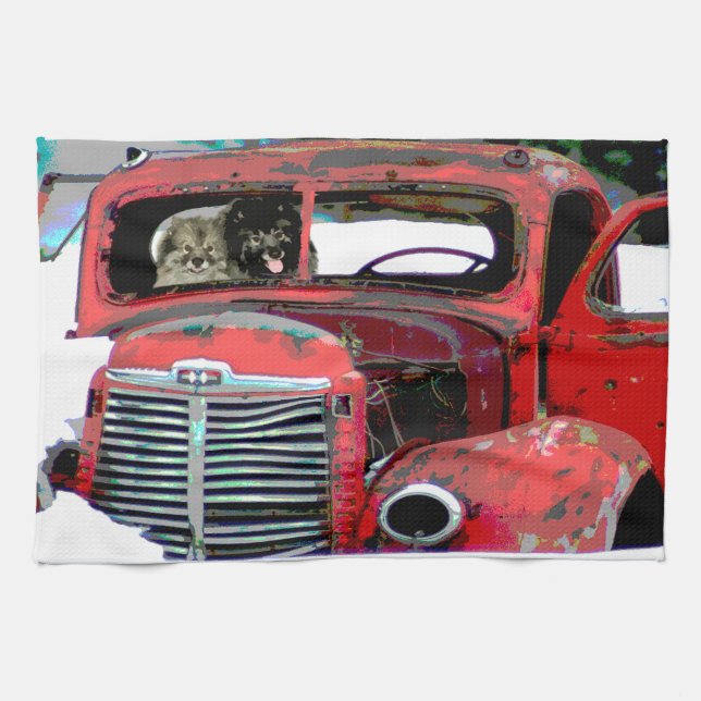 Keeshont-Hund för målning av gamla Lastbil Kökshandduk (Horisontell)