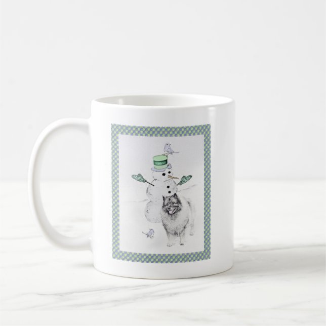 Keeshont-Hund för målning av Snögubbe vid jul Kaffemugg (Vänster)