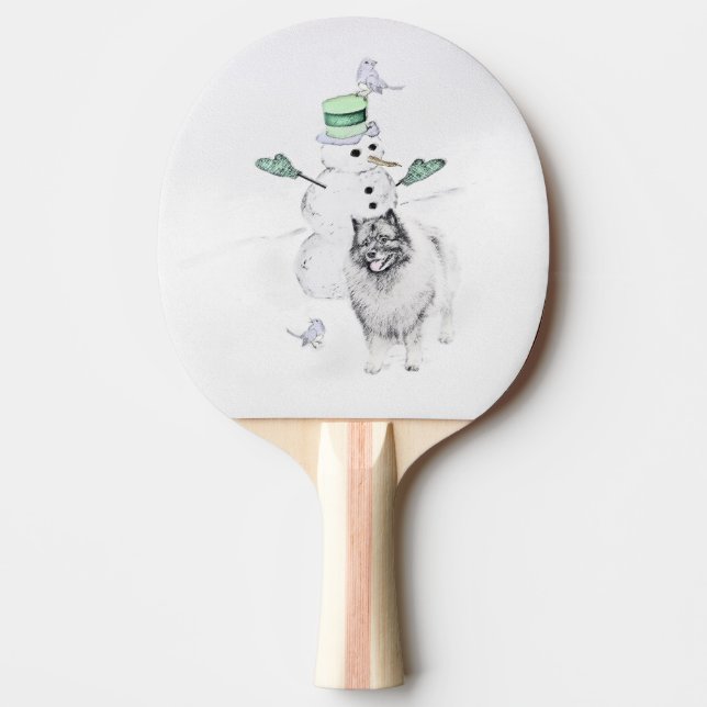 Keeshont-Hund för målning av Snögubbe vid jul Pingisracket (Framsidan)