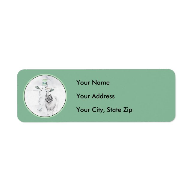 Keeshont-Hund för målning av Snögubbe vid jul Returadress Etikett (Framsidan)