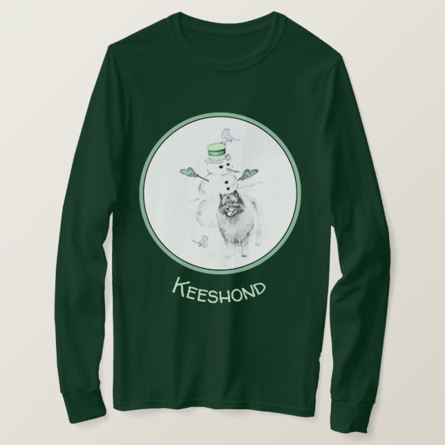 Keeshont-Hund för målning av Snögubbe vid jul T Shirt (Design framsida)