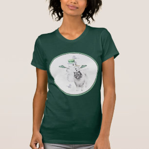 Keeshont-Hund för målning av Snögubbe vid jul T Shirt