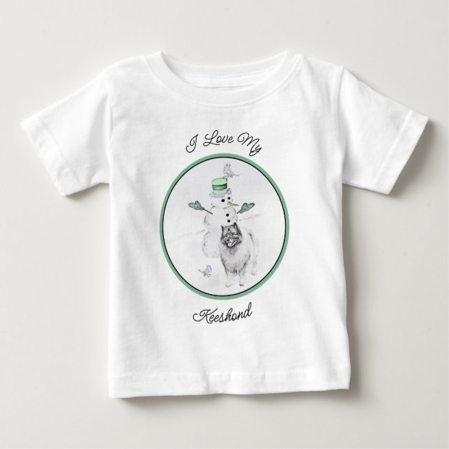 Keeshont-Hund för målning av Snögubbe vid jul T Shirt (Framsida)