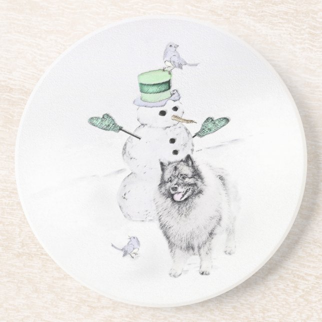 Keeshont-Hund för målning av Snögubbe vid jul Underlägg (Framsidan)