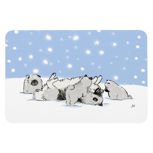 Keesie Snö Hundar - Lycklig Keeshond med valpar Magnet (Horisontell)