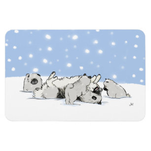 Keesie snöhundar - lycklig Keeshond med valpar Magnet