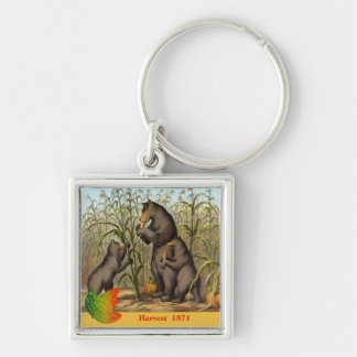 Keesling löv & björnskördannons Keychain Fyrkantig Silverfärgad Nyckelring