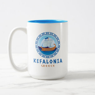 Kefalonia, Grekland Greek Ship Design Två-Tonad Mugg