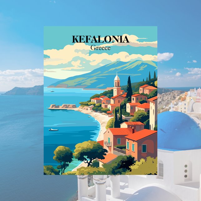 Kefalonia, Greklands illustration Vykort (Greece Postcard)