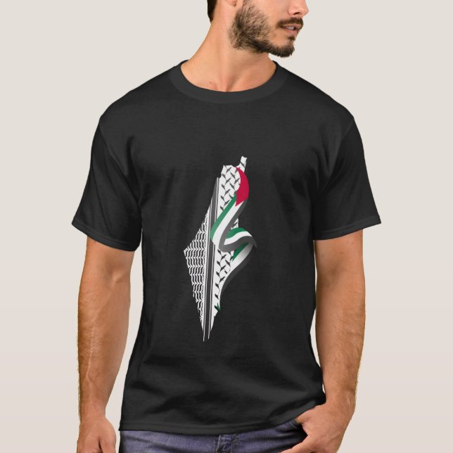 Keffiyeh Palestine Karta Arabiska Scarf Shemagh Pa T Shirt (Framsida)