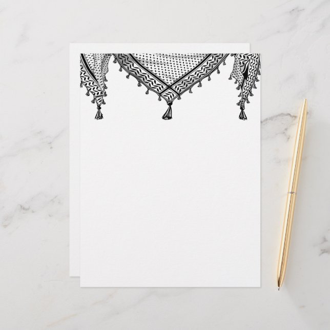 Keffiyeh Palestinian Scarf Traditional Fabric Brevhuvud (Fram/Back In Situ)