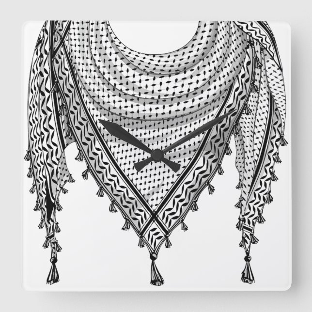 Keffiyeh Palestinian Scarf Traditional Fabric Fyrkantig Klocka (Framsida)