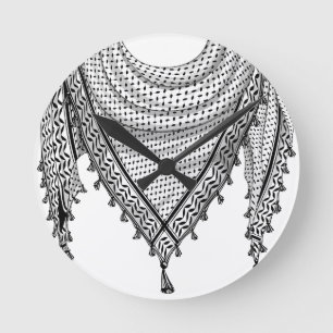Keffiyeh Palestinian Scarf Traditional Fabric Rund Klocka