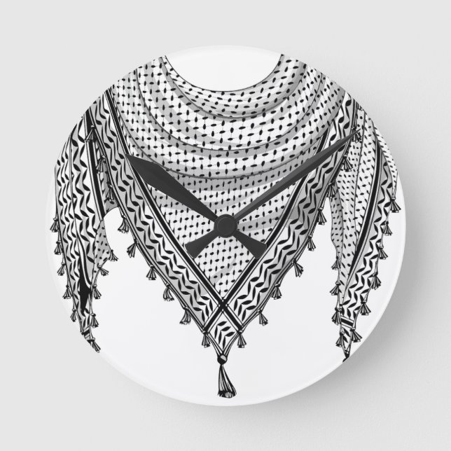 Keffiyeh Palestinian Scarf Traditional Fabric Rund Klocka (Framsida)