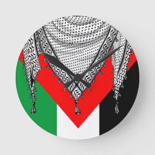 Keffiyeh Palestinian Scarf Traditional Fabric Rund Klocka