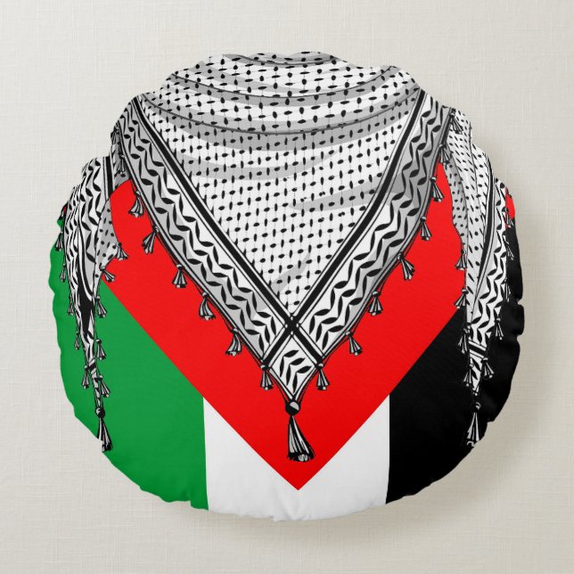 Keffiyeh Palestinian Scarf Traditional Fabric Rund Kudde (Framsidan)