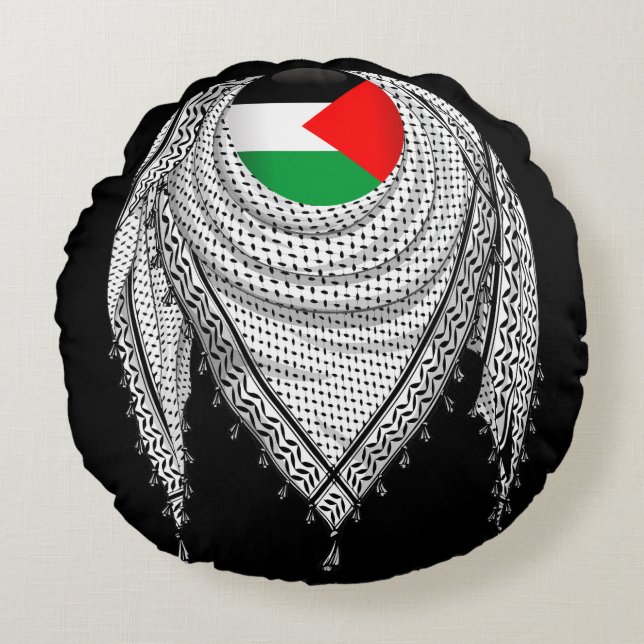 Keffiyeh Palestinian Scarf Traditional Fabric Rund Kudde (Framsidan)
