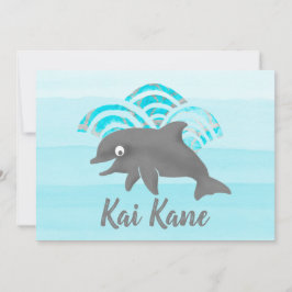 Keiki Watercolor Dolphin Wave Inbjudningar