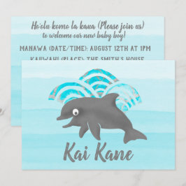 Keiki Watercolor Dolphin Wave Inbjudningar