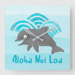 Keiki Watercolor Dolphin Wave Ingenjör Fyrkantig Klocka