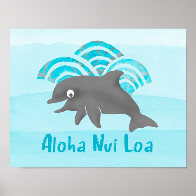 Keiki Watercolor Dolphin Wave Poster (Framsidan)