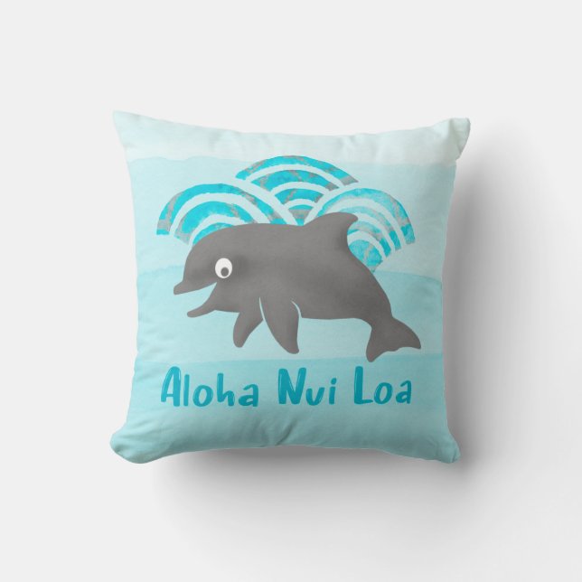 Keiki Watercolor Dolphin Wave Reversible Kudde (Framsida)