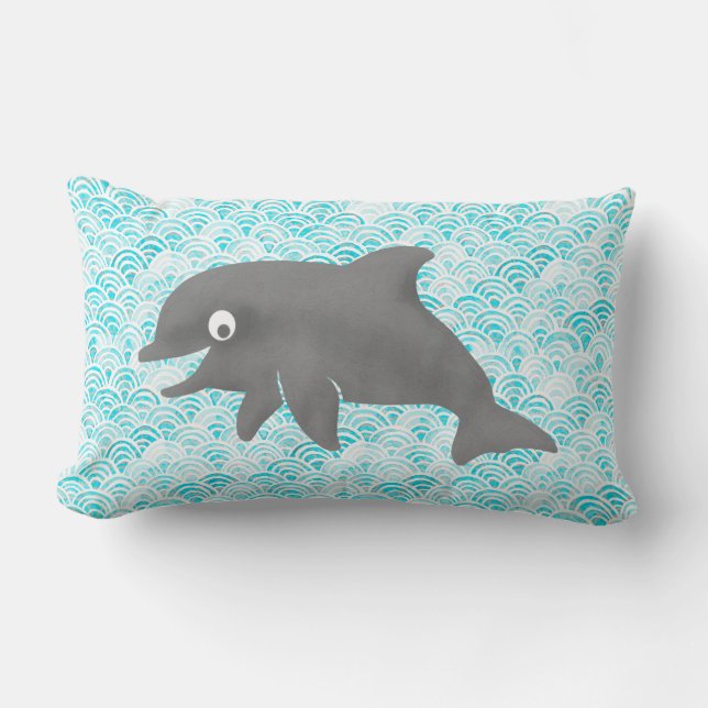 Keiki Watercolor Dolphin Wave Reversible Lumbarkudde (Framsida)