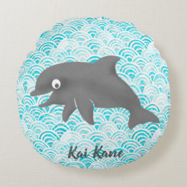 Keiki Watercolor Dolphin Wave Reversible Rund Kudde
