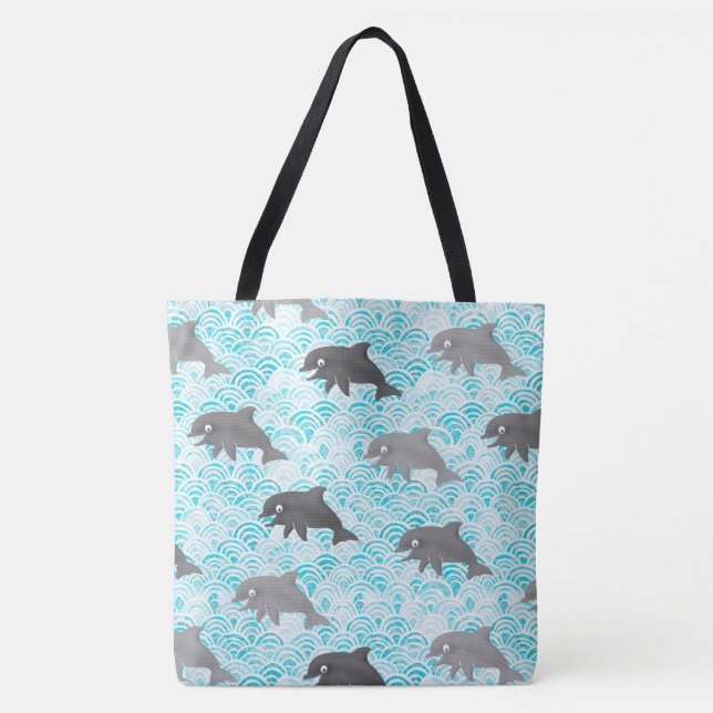 Keiki Watercolor Dolphin Wave Reversible Tygkasse (Framsida)