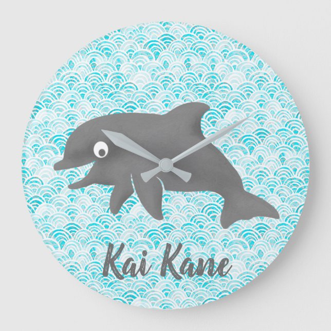 Keiki Watercolor Dolphin Wave Stor Klocka (Framsida)