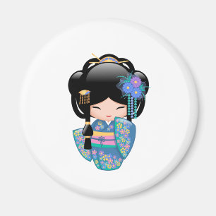 Keiko Kokeshi-docka - Geishaflicka i blå kimono Magnet