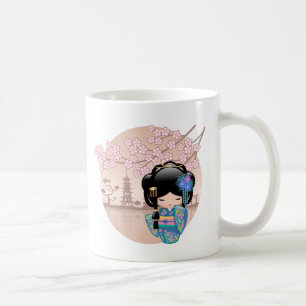 Keiko Kokeshi Doll - Blue Kimono Geisha Girl Kaffe Kaffemugg