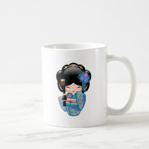 Keiko Kokeshi Doll - Blue Kimono Geisha Girl Kaffe Kaffemugg